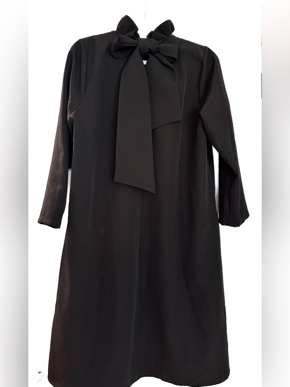 Tuckernuck Black Ruffle-Neck Bow-Shoulder Long-Sleeve Dress - Picture 7 of 9
